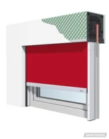 Diagramm einer roten Rollladenkassette mit Wärmedämmung